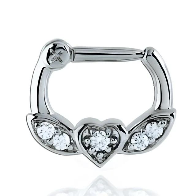 Septum Daith Clicker Crystal Paved Winged Heart Nose Ring