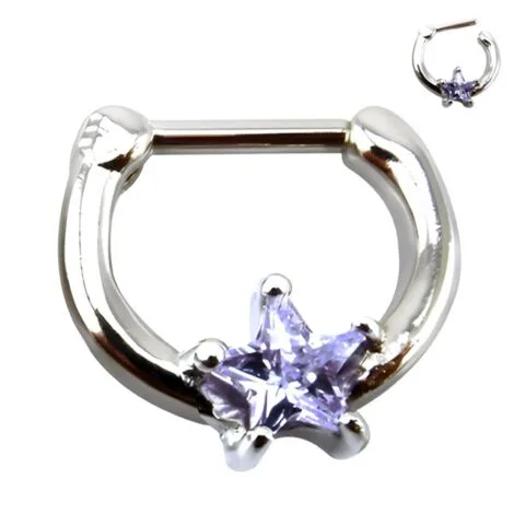 Septum Daith Clicker Hinged Straight Ring with Solitaire Star - Image 1