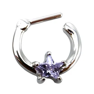 Septum Daith Clicker Hinged Straight Ring with Solitaire Star - Image 2