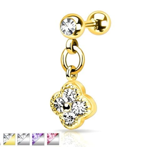 CZ Set Ball Top Barbell with Dangle CZ Flower