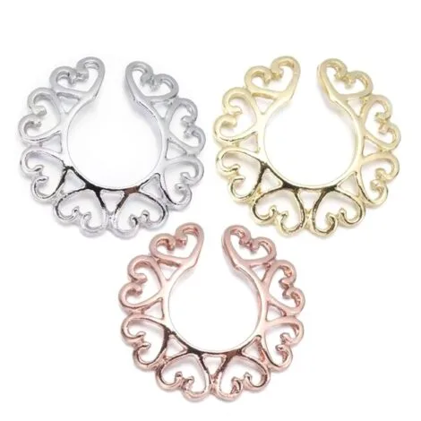 Non Piercing Clip On Pairs of Vintage Heart Nipple Ring Shields