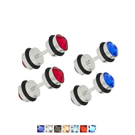 Cheater Fake Plug Pairs with Double Crystal Gems and O-Rings