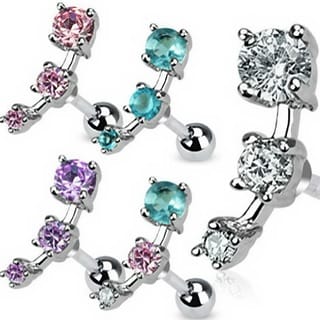3 CZ Set Droplet Row Curved Barbell Cartilage Tragus Earring