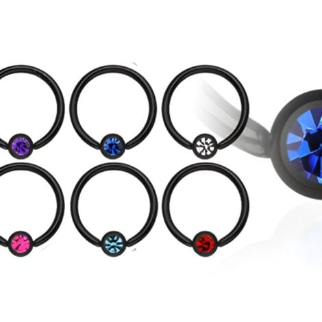Captive Bead Ring With Press Fit Gem in IP Black Titanium