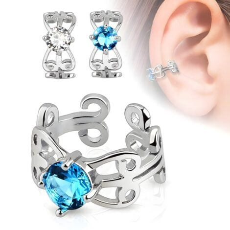 Cartilage/ Helix Ear Cuff Non Piercing Carved Swirls W/ CZ