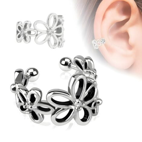 Cartilage/ Helix Ear Cuff Non Piercing Flower W/  CZ