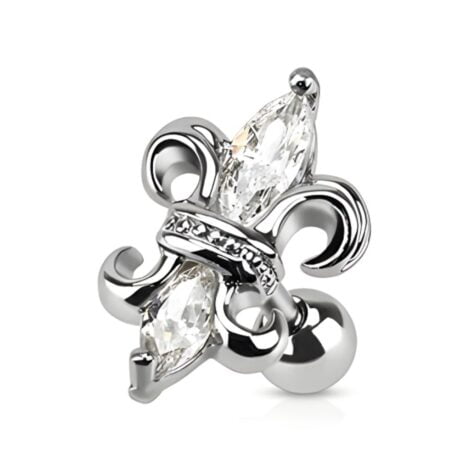 Cartilage/ Helix Marquis CZ Fleur De Lis Top 316L Steel Barbell