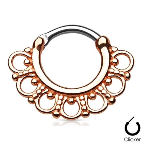 Septum Clicker Round Bar with Beaded Tribal Fan, Daith Nose Ring - Image 2