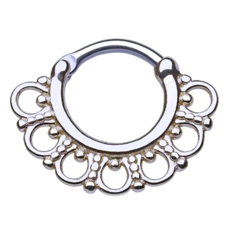 Septum Clicker Round Bar with Beaded Tribal Fan, Daith Nose Ring - Image 3