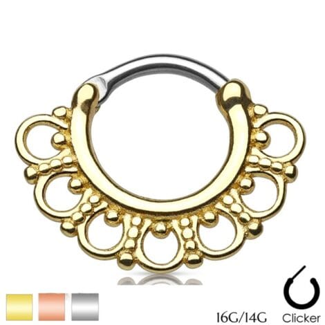 Septum Clicker Round Bar with Beaded Tribal Fan, Daith Nose Ring