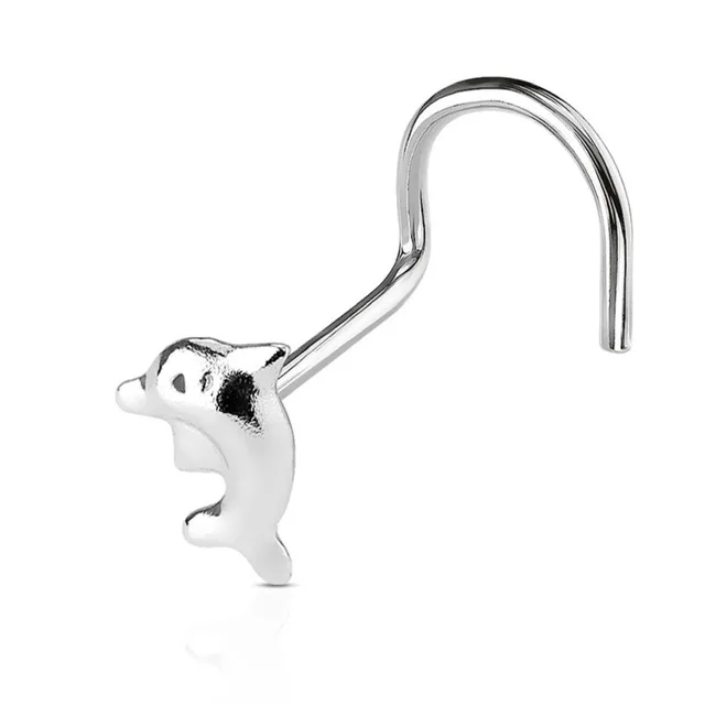 .925 Sterling Silver Dolphin Top Nose Screw