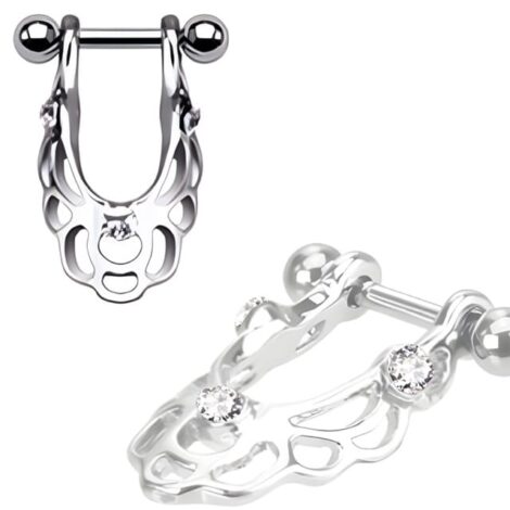 Helix Cartilage Ear Cuff with Looped Triple CZ Shield - Image 2