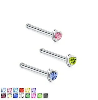 Crystal Set Heart Top Nose Bone Stud