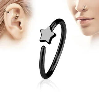 Hoop Nose Ring W/ Star Top In IP Titanium Colours - Image 3