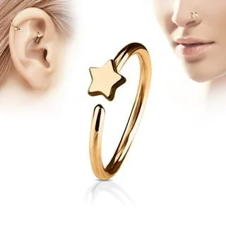 Hoop Nose Ring W/ Star Top In IP Titanium Colours - Image 2