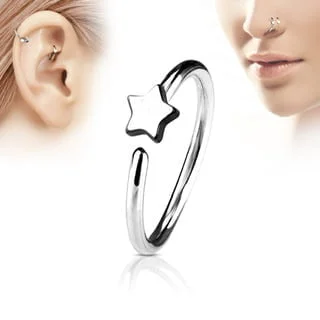 Hoop Nose Ring W/ Star Top In IP Titanium Colours - Image 5