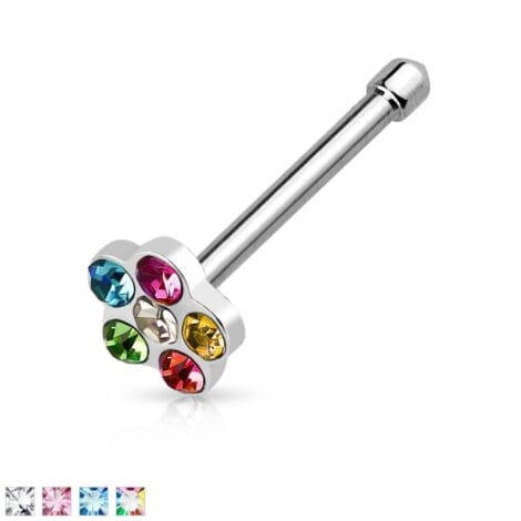 18G/ 20G 316L Surgical Steel Multi Gem Flower Nose Stud
