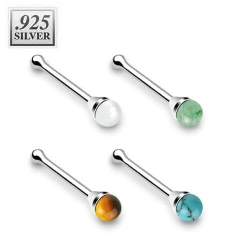 .925 Sterling Silver Round Semi Precious Stone Nose Studs