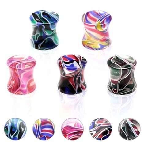 Acrylic Multi Coloured Marbled Saddle Plug Pairs