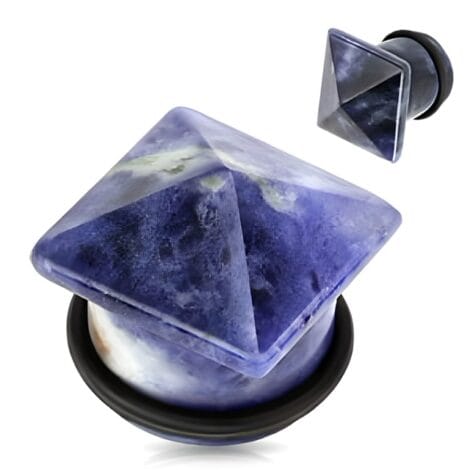 Organic Stone Pyramid Semi Precious Sodalite Plug Pairs W/ O Ring