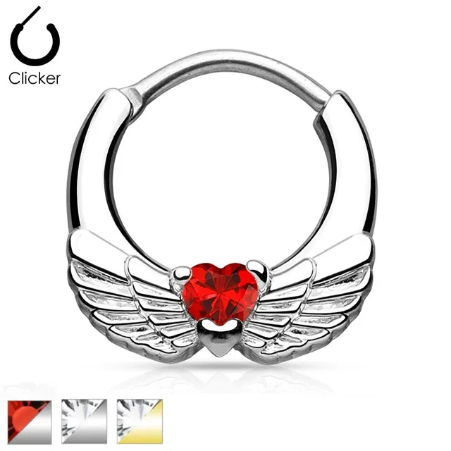 Septum Round Hinged Clicker Ring with Wings and CZ Heart
