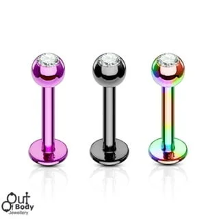 Ear Cartilage Labret Flat Back Stud With Jewelled Ball Top - Image 2