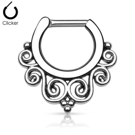 Septum Daith Clicker Hinged Tribal Flower Nose Ring - Image 3