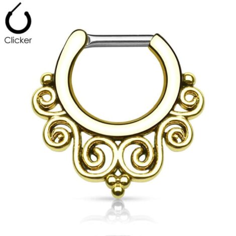 Septum Daith Clicker Hinged Tribal Flower Nose Ring - Image 2