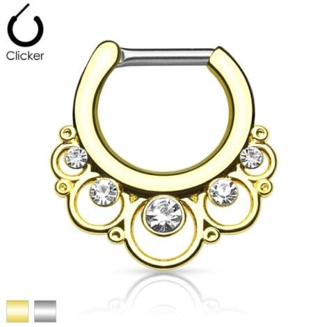 Septum Clicker Round Bar Floral Loops Set with Gems Nose Ring
