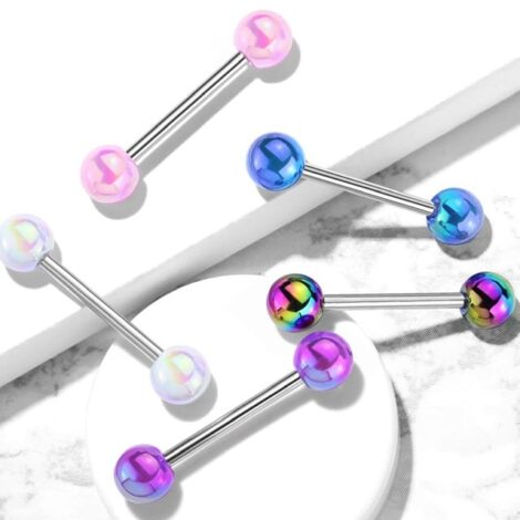 316L Steel Tongue Barbell with Metallic Coat Acrylic Ball - Image 4