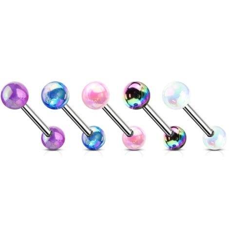 316L Steel Tongue Barbell with Metallic Coat Acrylic Ball