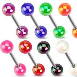 316L Steel Tongue Barbell with Metallic Coat Acrylic Ball - Image 10