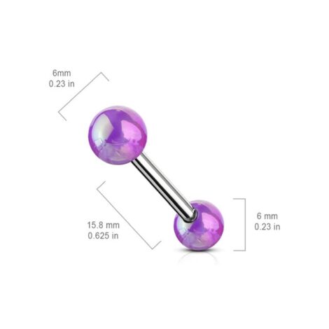 316L Steel Tongue Barbell with Metallic Coat Acrylic Ball - Image 5