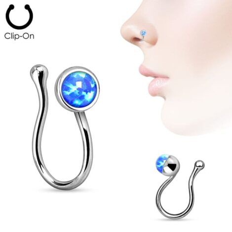 Non Piercing Slide On Nose Clip with Opal Gem - Image 2