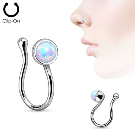 Non Piercing Slide On Nose Clip with Opal Gem - Image 3