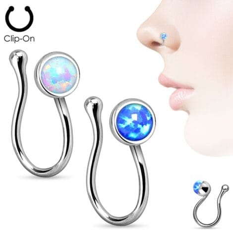 Non Piercing Slide On Nose Clip with Opal Gem