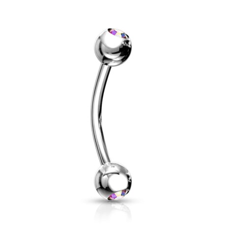 316L Steel Curved Barbell Rook Eyebrow w/ Press Fit Double Gem Balls - Image 3