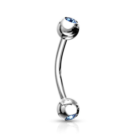316L Steel Curved Barbell Rook Eyebrow w/ Press Fit Double Gem Balls - Image 5
