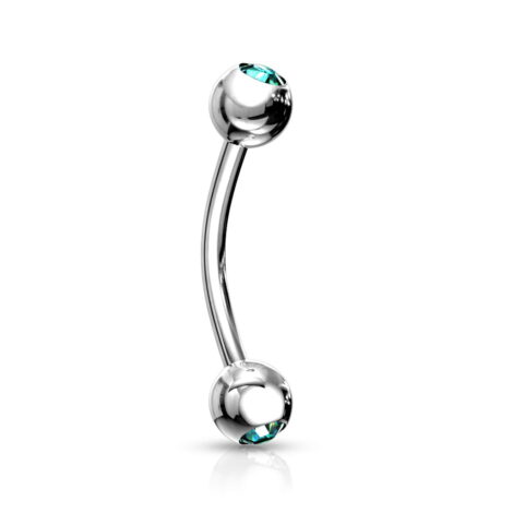 316L Steel Curved Barbell Rook Eyebrow w/ Press Fit Double Gem Balls - Image 4