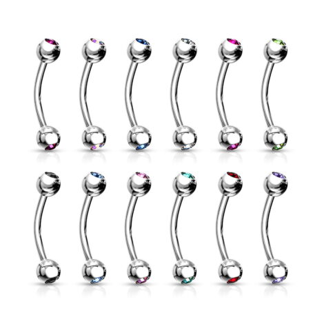 316L Steel Curved Barbell Rook Eyebrow w/ Press Fit Double Gem Balls - Image 2