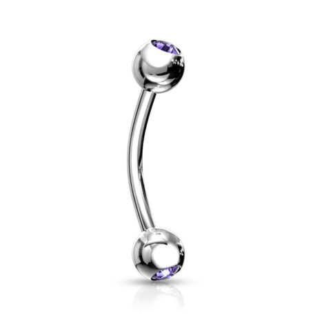 316L Steel Curved Barbell Rook Eyebrow w/ Press Fit Double Gem Balls - Image 7