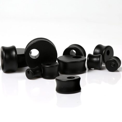 Black Wood Plug Pairs with Hole, Double-Flare and Concave-Fit - Image 1