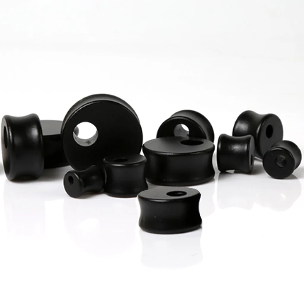 Black Wood Plug Pairs with Hole, Double-Flare and Concave-Fit