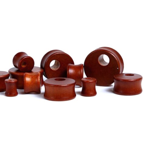 Brown Wood Plug Pairs with Hole, Double-Flare and Concave-Fit - Image 1