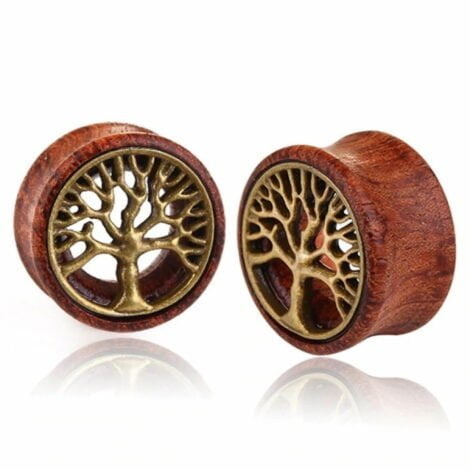 Organic Wood Tunnels Pairs with Golden Tree Of Life Inlay