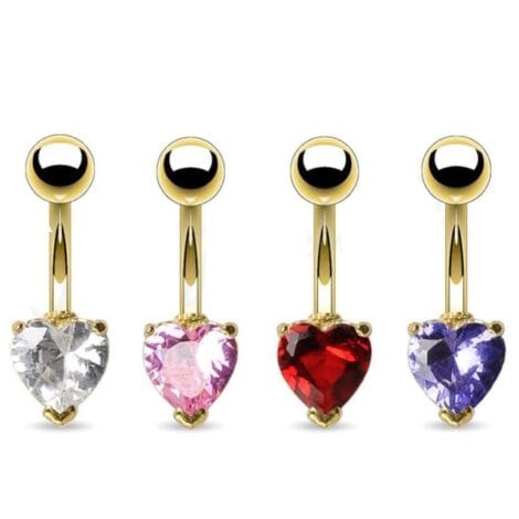 14KT Gold Plated Belly Ring with Prong Set CZ Heart