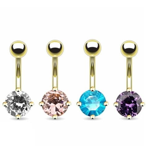 14KT Gold Plated Belly Ring with Prong Set Round CZ