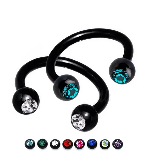 Horseshoe Circular Barbell Black With Gem Set Balls