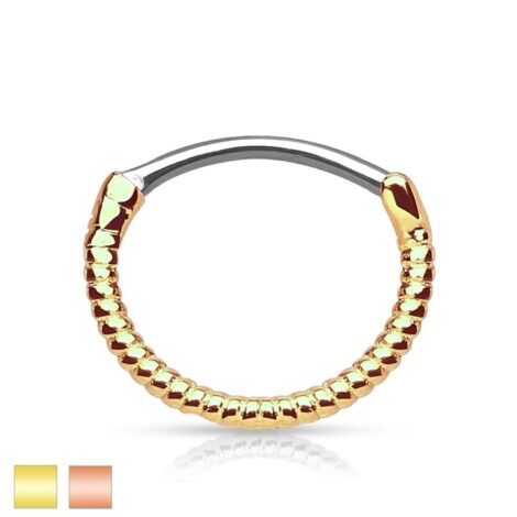Septum Daith Round Clicker Ring with Twisted Rope in IP Gold - Image 1