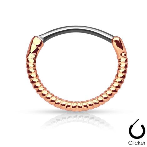 Septum Daith Round Clicker Ring with Twisted Rope in IP Gold - Image 2